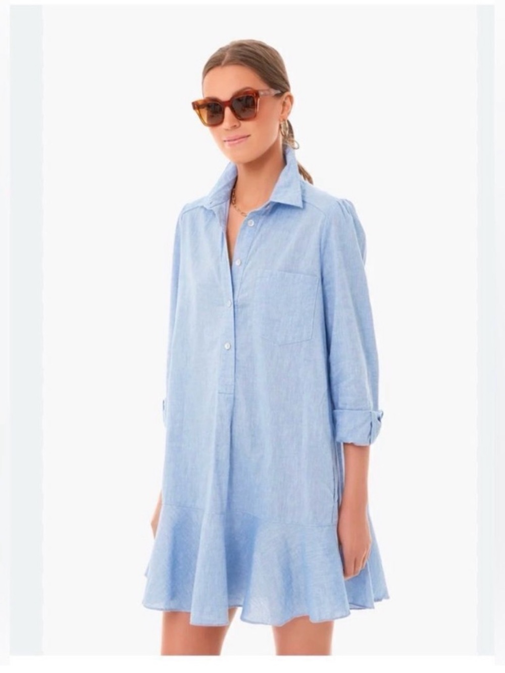Tuckernuck NWOT Light Blue Button-Front Ruffle Hem Shirt Dress
